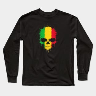 Chaotic Mali Flag Splatter Skull Long Sleeve T-Shirt
